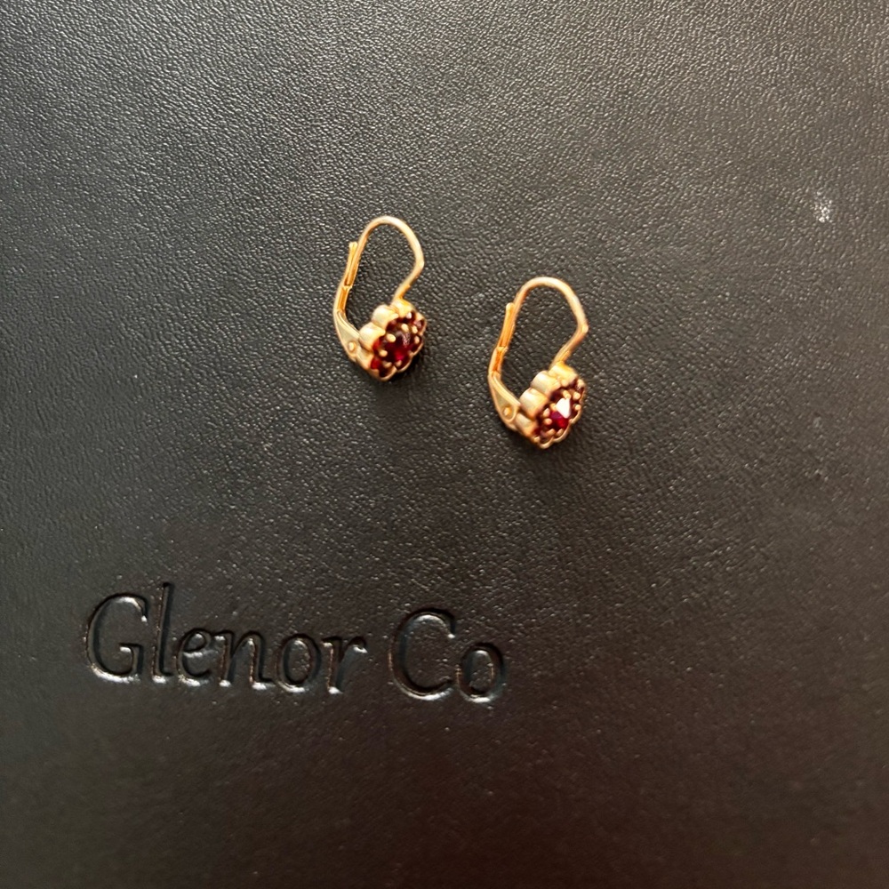 Red Ruby gold huggie earrings